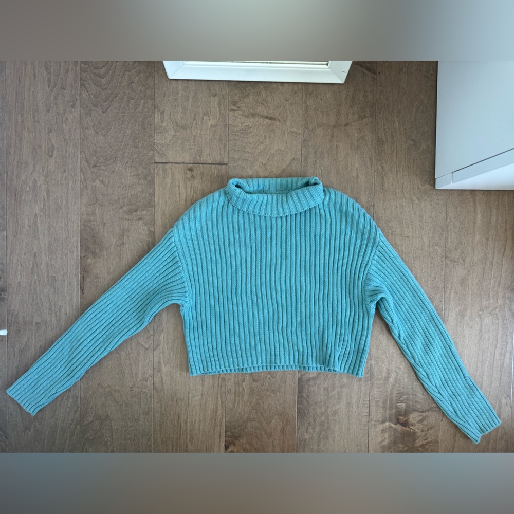 La Hearts Teal/Turqouise Ribbed Cropped Mockneck Sweater
